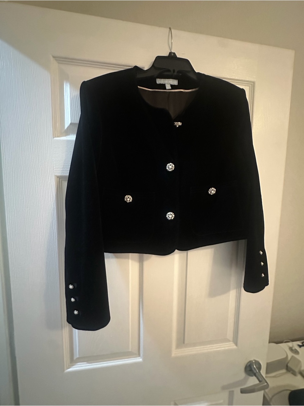 Antonio Melani Black Velvet Cropped Jacket with Decorative Buttons